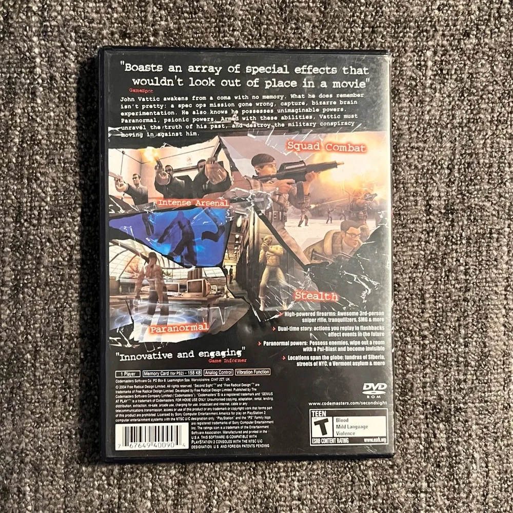 Second Sight‎ Sony Playstation 2 PS2 Game - Picture 2 of 4
